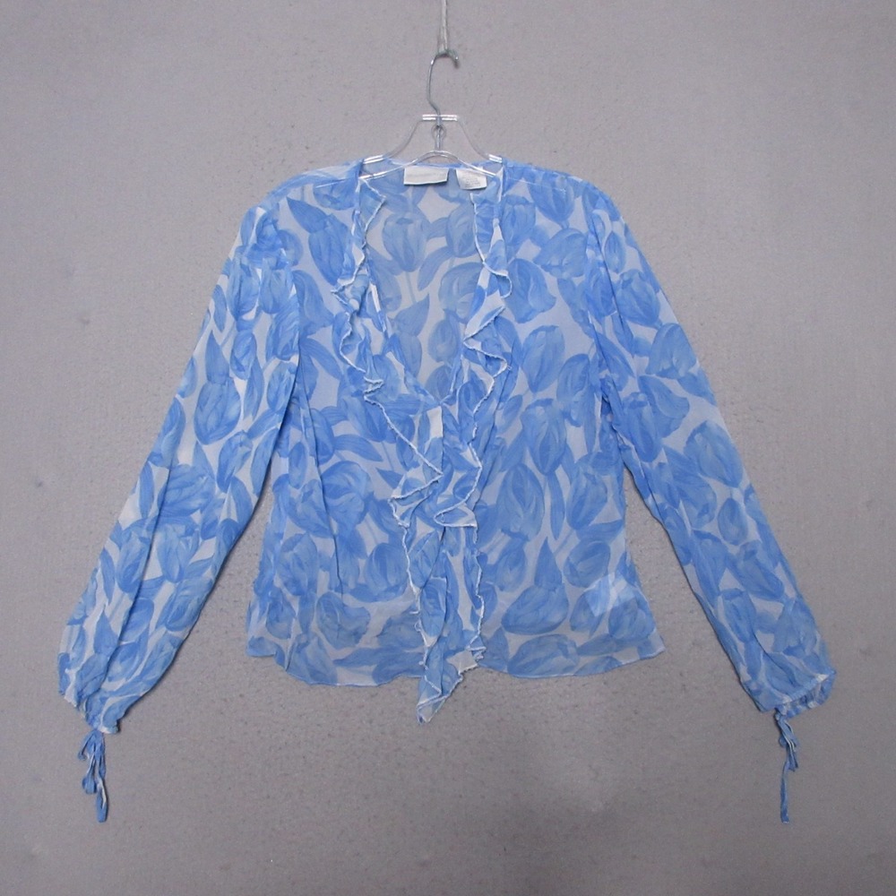 Vintage Worthington Top 14‎ Floral Silk Ruffle Sheer Y2K Fairy Coquette Beaded